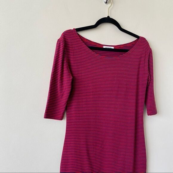 Azalea-red & Navy Stripe 3/4 Sleeve Mini Bodycon Dress (Small) - Picture 3 of 8